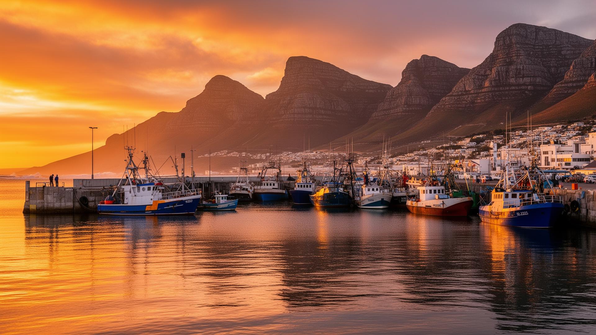 Hout Bay harbour at sunset