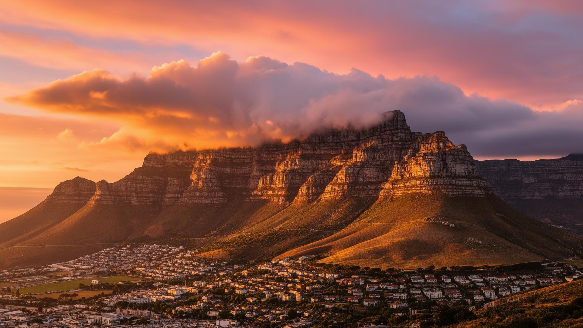 Table Mountain at golden sunset